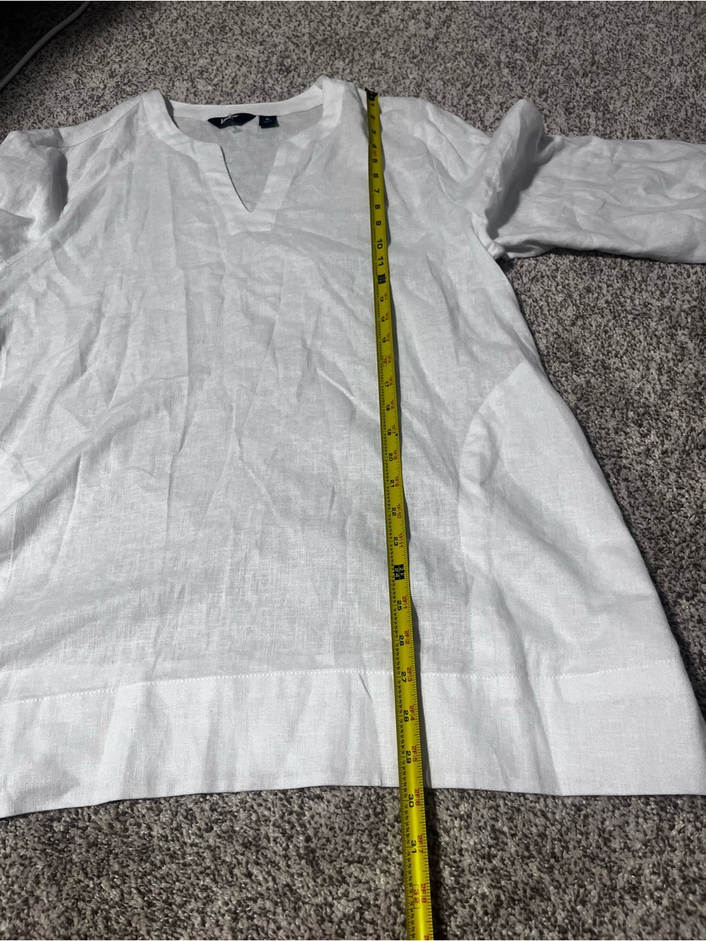 Lands’ End XL White Linen Blend Split Neck Tunic 3/4 Sleeve Relaxed Top - Picture 8 of 10